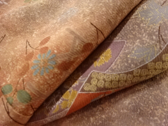  籠目に秋草模様二部式小紋着物